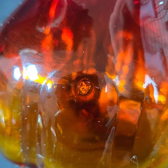 Small Amberina Art Glass Pitcher Red Orange Hand Blown Ribbed 5" Vintage Decor - Picture 5 of 10